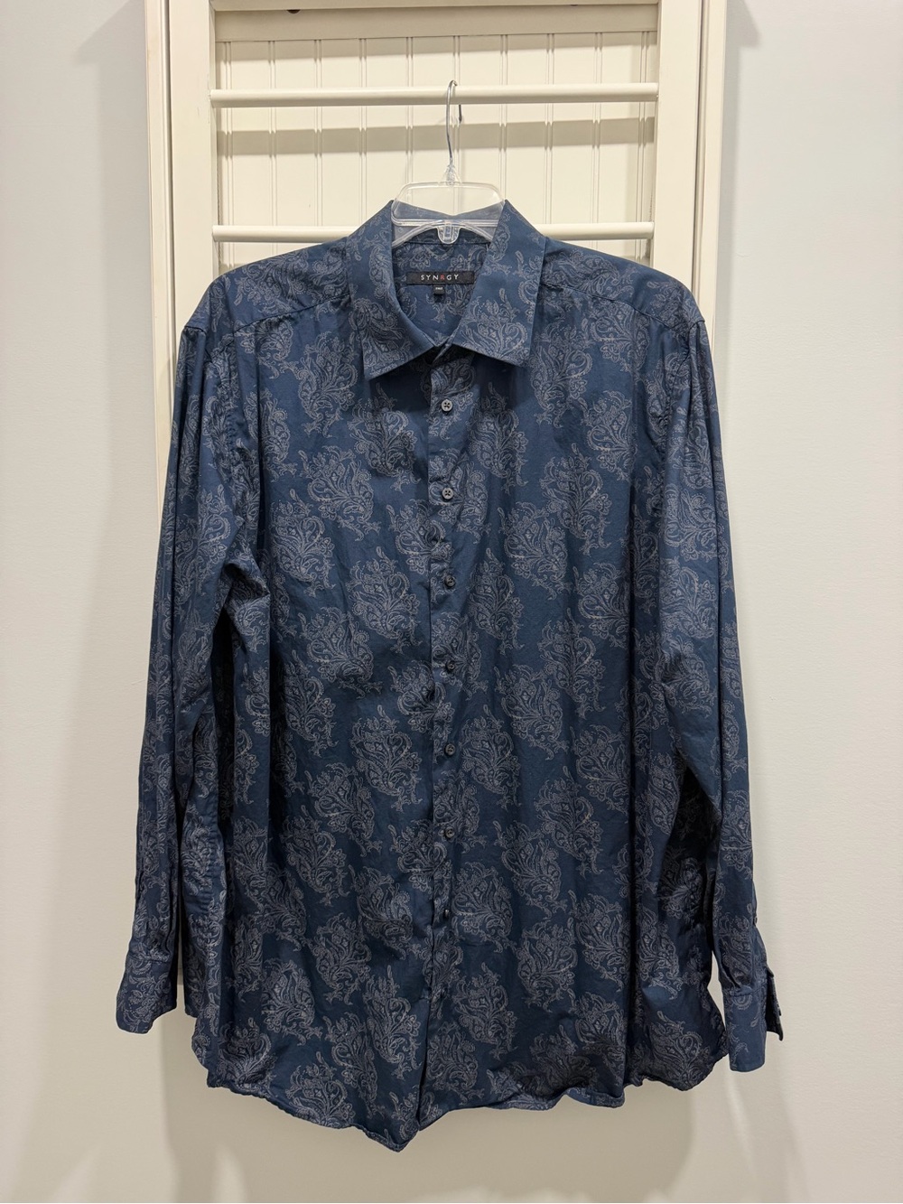 Men's Paisley Long-Sleeve Button-Down Shirt - Navy
